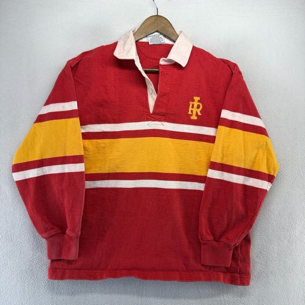 Vintage Barbarian Rugby Shirt men's XL Red Yellow Heavyweight Thick Cotton 90s